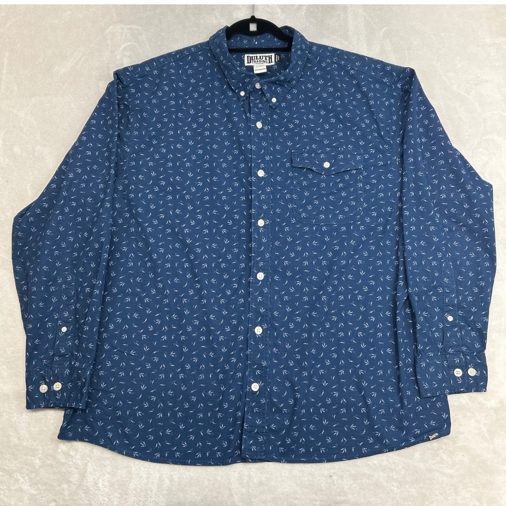Duluth Trading Button Down Shirt Mens 2XL Blue Micro Print Relaxed Fit Stretch